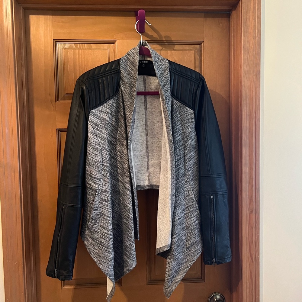 Torrid cropped high-low open front pleather jacket